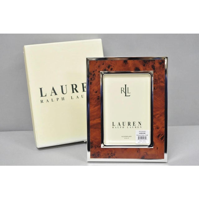 Late 20th Century Lauren Ralph Lauren Harlow Burl Wood & Silver Plated 4x6 Photo Picture Frame Nib For Sale - Image 17 of 17