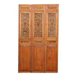 Shanxi Carved Cedar Screen, Set of 3 For Sale