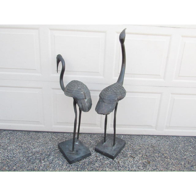 1930s Pair of Bronze Garden Cranes For Sale - Image 5 of 11