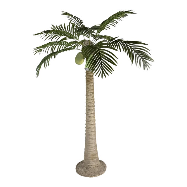 Vintage 1960s Plaster Palm Tree Floor Lamp W/ Metal Bullet Shade - Tropical Tiki Island Beach Decor - Mario Torres Style For Sale