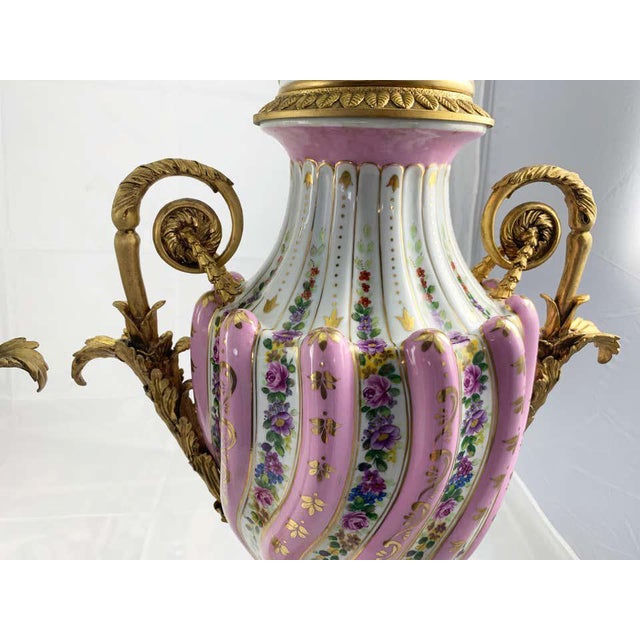 20th Century Ormolu & Pink Sevres Porcelain Vases with Lids, Set of 2 For Sale - Image 6 of 11