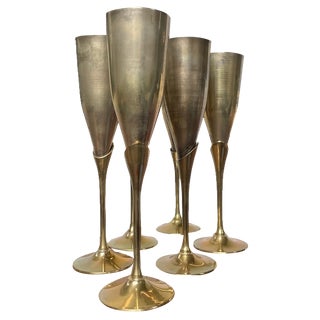 Brass Champagne Flutes, 1970s, Set of 6 For Sale