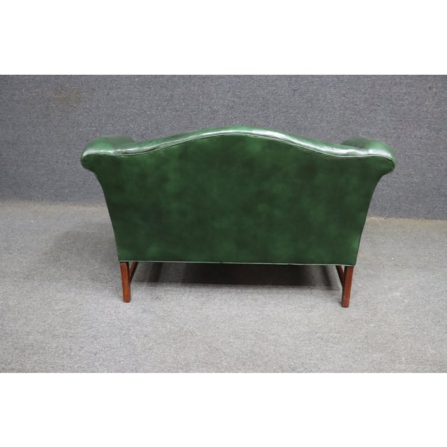 Hancock & Moore Green Leather Camelback Settee For Sale - Image 10 of 10