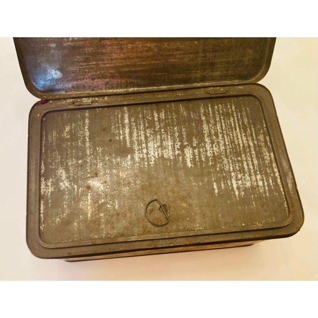 Pistachio Antique English Biscuit Tole Box With Scenes of Home Life For Sale - Image 8 of 12