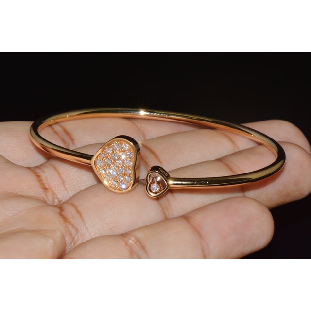 Gold Late 20th Century Authentic Chopard Happy Hearts 0.45ct Diamond Open Bangle Bracelet in 18k Rose Gold For Sale - Image 8 of 18