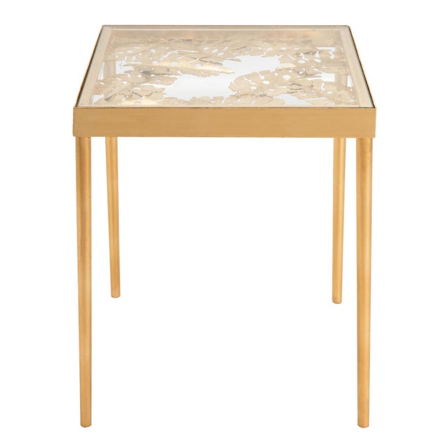 Metal Leilani Palm Leaf Side Table in Gold / Glass For Sale - Image 7 of 7