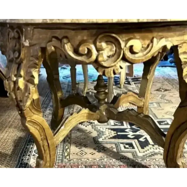 Antique Gilt Wood French Style Round Center Table With Faux Marble Wood Top For Sale - Image 9 of 10