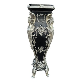 1980 Italian Baroque Black Silver Resin Pedestal 1pc For Sale