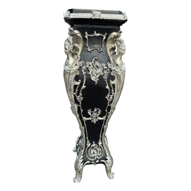 1980 Italian Baroque Black Silver Resin Pedestal 1pc For Sale