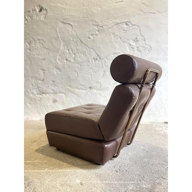 1970s Vintage Yugoslav Convertible Leather Chair Bed, 1970s For Sale - Image 5 of 14