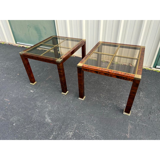 1970s 1970s Faux Tortoiseshell Smoked Glass and Brass Side Tables- A Pair For Sale - Image 5 of 12
