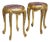 French Style Gold Leaf Side Table Set – Multicolor Marble Top Accent Table With Ornate European Details For Sale