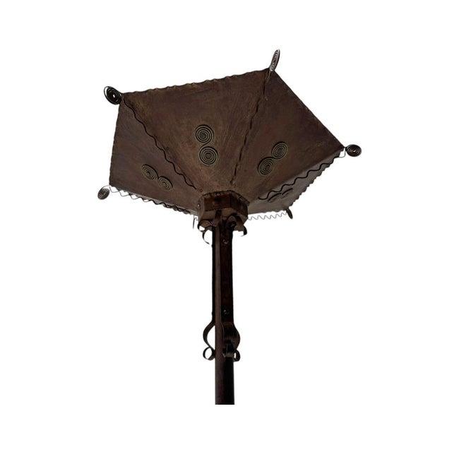 Brown Art Deco Patinated Wrought Iron Floor Lamp, 1930s For Sale - Image 8 of 16