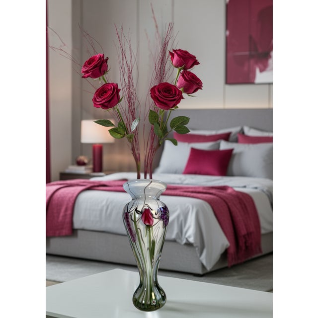 Signed Vandermark-Merritt-Smarr Glass Sv02w 7/100 Numbered Art Glass Floral Cased Art Glass Vase For Sale In New York - Image 6 of 17