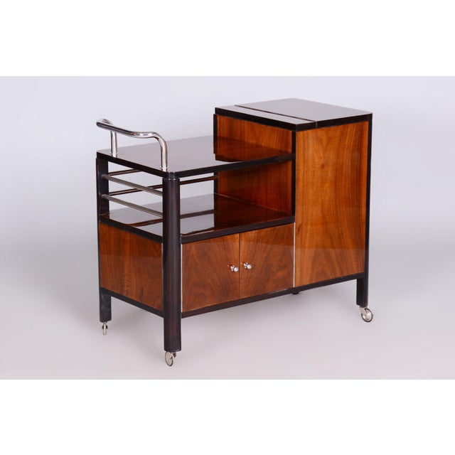 Czech Art Deco Trolley Walnut and Chrome-Plated Steel from Thonet, 1930s For Sale - Image 9 of 15