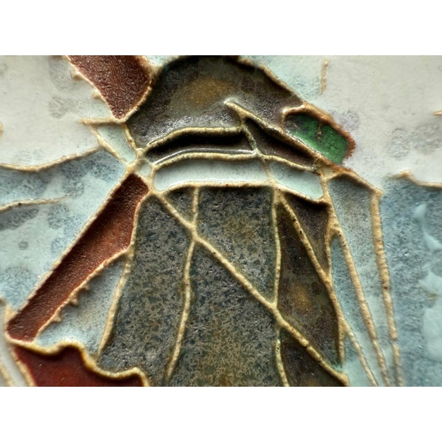 1920s Vintage Royal Delft Dutch Polychrome Cloisonne Tile of Windmill Landscape For Sale - Image 5 of 9