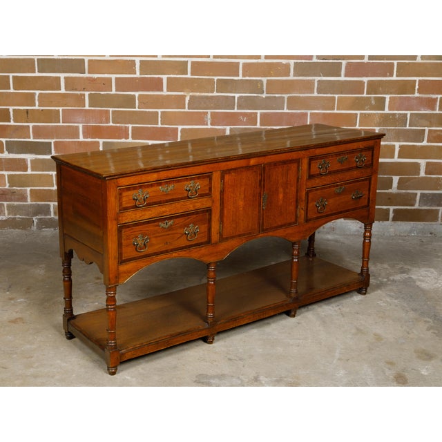 English English 19th Century Oak Dresser Base with Marquetry, Doors and Drawers For Sale - Image 3 of 12