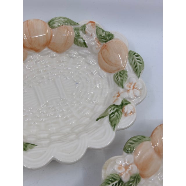 Vintage Ceramic Basketweave and Peach Decorative Dish Set - A Set of 6 For Sale - Image 9 of 10