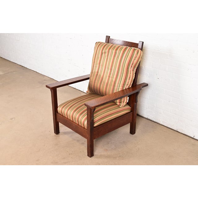 An exceptional antique Mission or Arts & Crafts period Morris reclining lounge chair By Charles Stickley USA, Circa 1910...