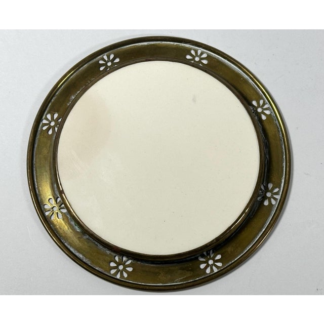 German Brass Framed Porcelain Plate: Hand Painted Skating Children For Sale - Image 4 of 8