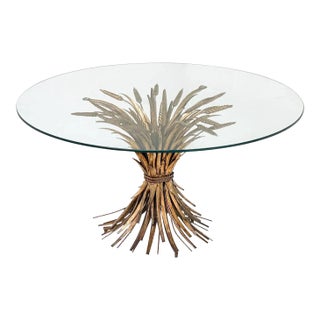 Italian Wheat Sheaf Low Table of Gilt Metal With Round Top of Glass For Sale