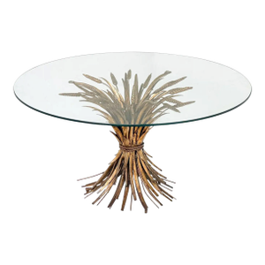 Italian Wheat Sheaf Low Table of Gilt Metal With Round Top of Glass
