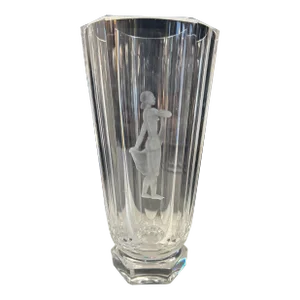 Orrefors Etched Crystal Vase Signed