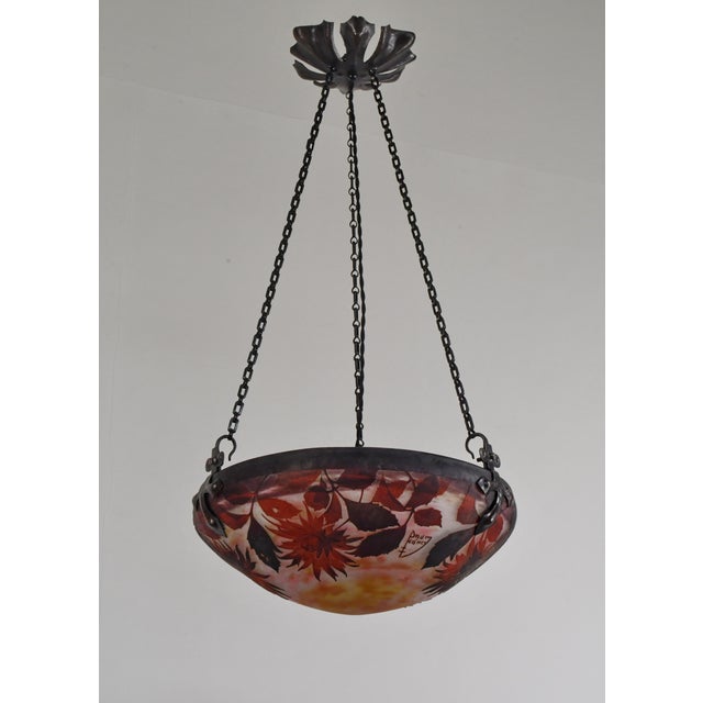 Art Deco 1920s Daum Majorelle French Art Deco Cameo Glass Pendant Chandelier For Sale - Image 3 of 13