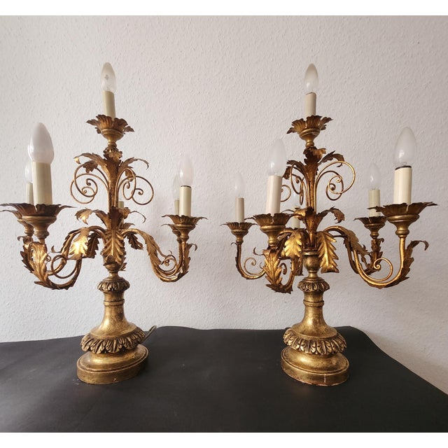 Gold Vintage Hollywood Regency Louis XV 6-Light Florentine Floor Lamp, Italy, 1920s, Set of 2 For Sale - Image 8 of 18