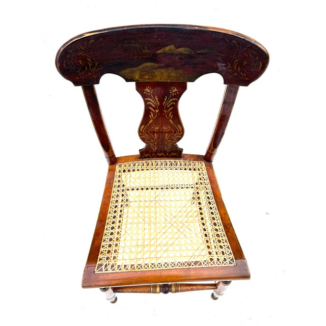 American Early 1900s Antique Stenciled Side Chair With New Seating For Sale - Image 3 of 10