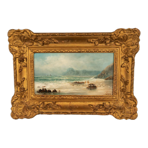 Antique 19th Century Marine Seascape Coastal Maritime English Channel Painting by James Webb, 1860