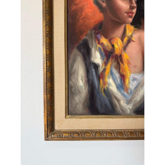 Wood 1960’s Vintage S. Hittle Girl and Boy Figurative Portrait Oil on Canvas Painting Framed For Sale - Image 7 of 12