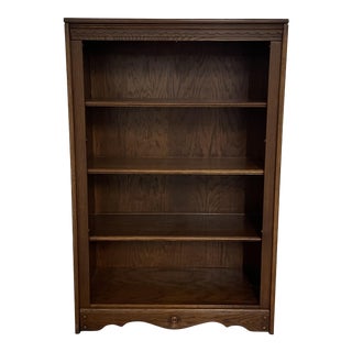 Late 20th Century Vintage Solid Oak Bookcase Display Cabinet With Three Shelves For Sale
