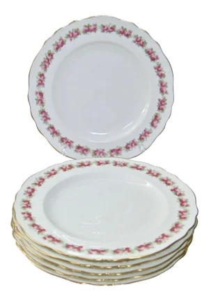 Antique Cauldon England Rose Border Gold Trim Plates - Set of 6