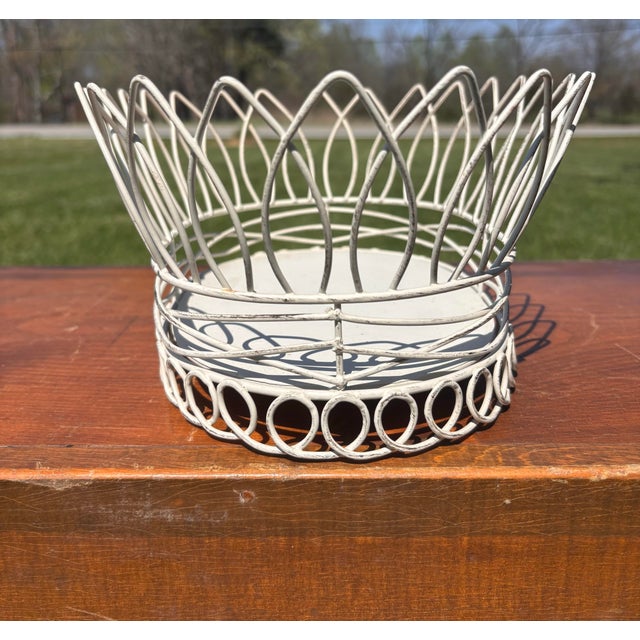 1980s 1980s French Country White Wire Basket Cachepot Planter For Sale - Image 5 of 10