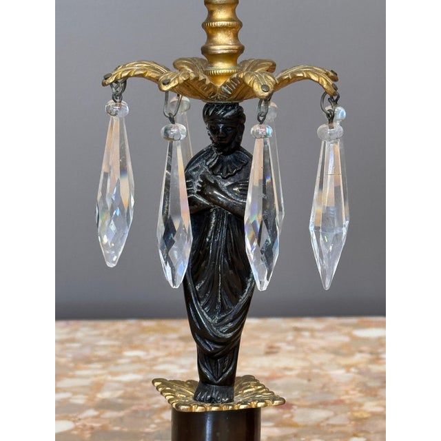 Traditional Pair of Figural Ormolu and Patinated Bronze Girandoles For Sale - Image 3 of 12