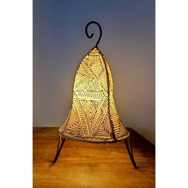 Contemporary 14" Bell Shape Black and White Moroccan Traditional Henna Lamp For Sale In Orlando - Image 6 of 8