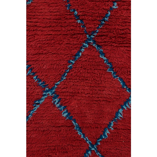 Moroccan Vintage Moroccan Runner in Red With Blue Diamond Medallions, From Rug & Kilim For Sale - Image 3 of 7