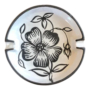 Bitossi Black White Flower Italian Pottery Ashtray