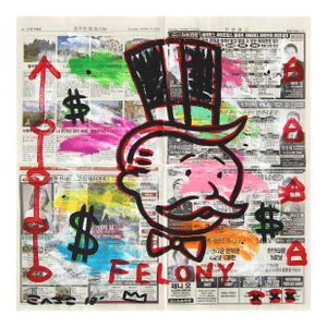Felony Money - Original Pop Art Money Painting on Korean Newspaper by Gary John