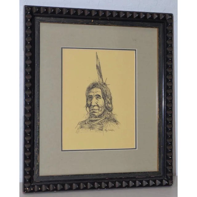 Ray Swanson (1937-2004) "Native American" Original Pen & Ink c.1960s Fine portrait of a Native American Indian by listed...
