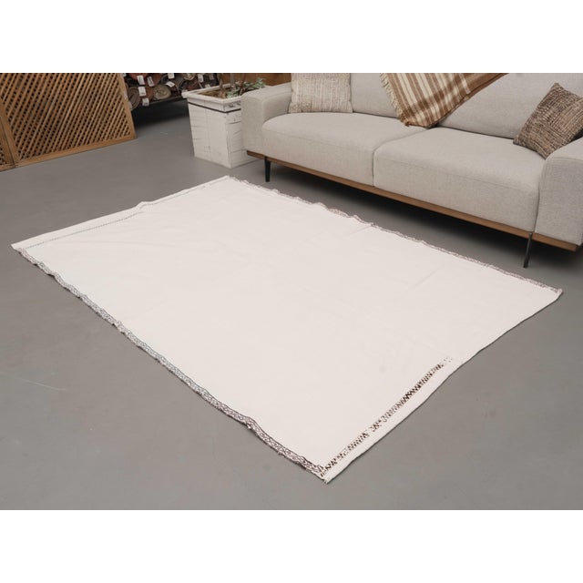 1970s Vintage Handmade Wool Cotton White Runner Rug For Sale - Image 10 of 11