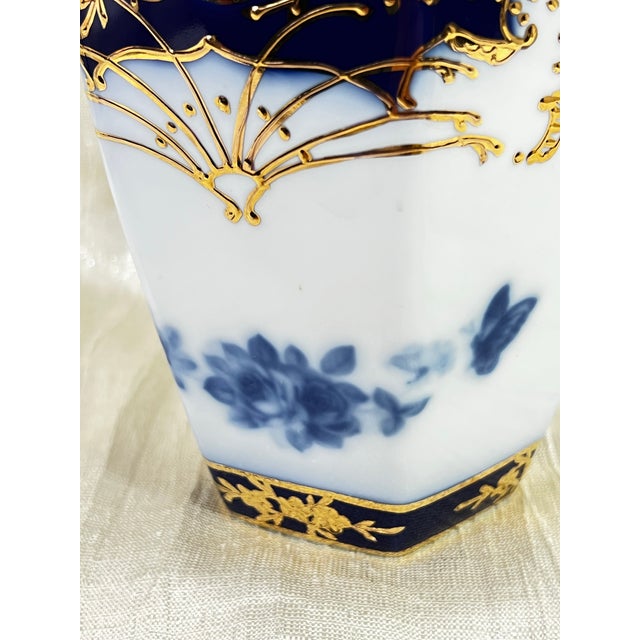 Late 20th Century Cobalt Blue & Gilt French Limoges Hand-Painted Porcelain Ginger Jar Urn With Lid For Sale - Image 9 of 12