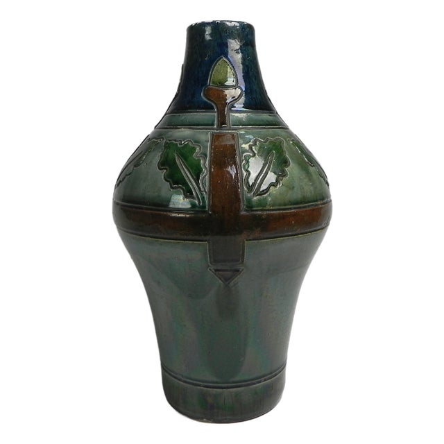 Flemish Art Deco Vase with Motifs of Acorns and Oak Leaves, 1920s For Sale
