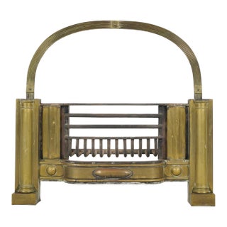 Antique 19th Century Brass & Iron Coal Fireplace Insert For Sale