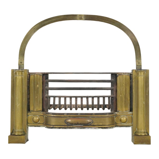 Antique 19th Century Brass & Iron Coal Fireplace Insert For Sale