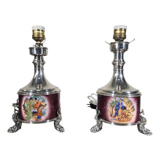 Asian Silver and Enamel Lamps, 1940, Set of 2 For Sale