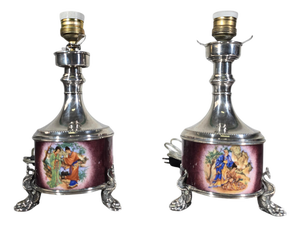 Asian Silver and Enamel Lamps, 1940, Set of 2