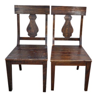 1980s Queen Anne Style Handmade Solid Teak Chairs - Set of 2 For Sale