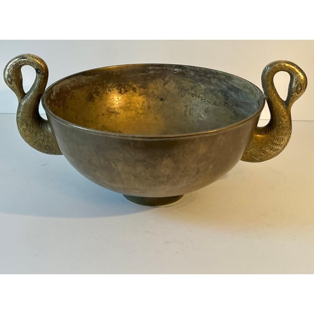 Bronze French Art Deo Patinated Bronze Bowl with Swan Handles Flanking Sides For Sale - Image 8 of 8